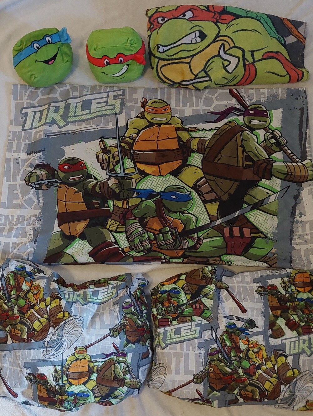 Teenage Mutant Ninja Turtles Twin Sheets Pillowcase Towel Plushie Lot